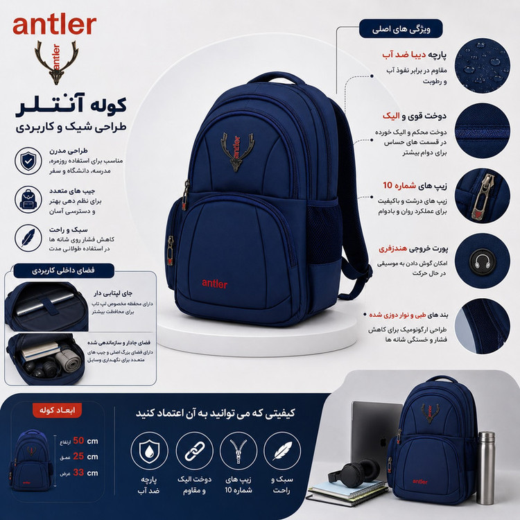 کوله مدرسه آنتلر مدل Urban Pro کد TL-1002