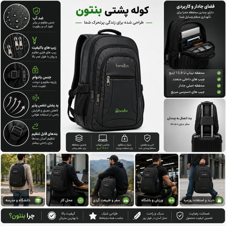 کوله پشتی مدرسه بنتون مدل ZK-9903